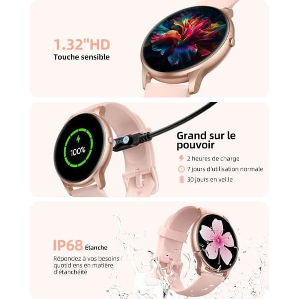 Smart klocka för män med Bluetooth-samtal, 1,32" IP68 vattentät sportklocka, sömnmonitor Pulspedometer, rosa