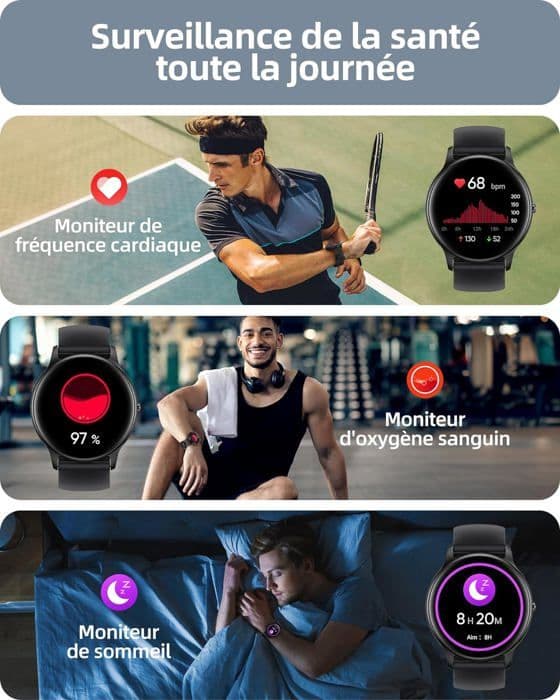 Smart klocka för män med Bluetooth-samtal, 1,32" IP68 vattentät sportklocka, sömnmonitor Pulspedometer, svart