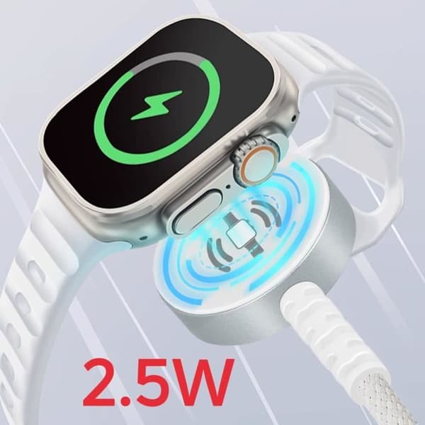 Swissten Apple Watch + USB-C magnetladdarkabel - Vit - 2 i 1 - 60W - 1,2 m