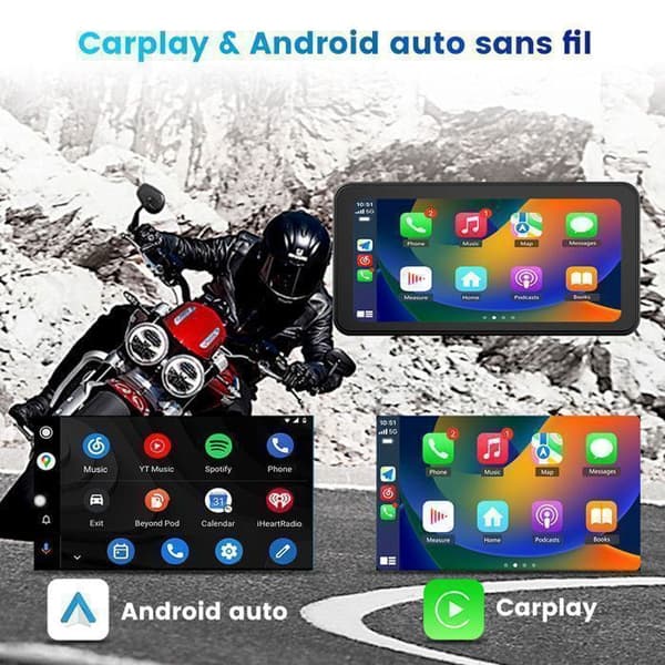 AWESAFE CarPlay Moto 6,25" IPS Touchskärm med Trådlös CarPlay &amp; Android Auto, Vattentålig GPS för Motorcykel, DVR Framkamera Bakre Kamera