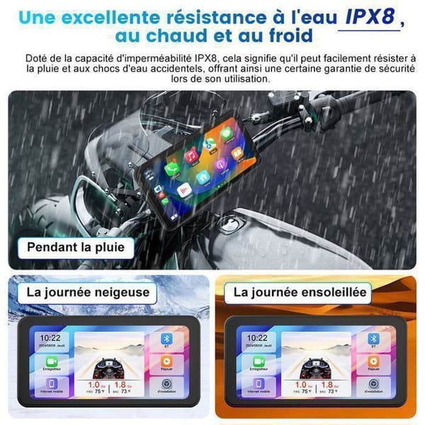 AWESAFE CarPlay Moto 6,25" IPS Touchskärm med Trådlös CarPlay &amp; Android Auto, Vattentålig GPS för Motorcykel, DVR Framkamera Bakre Kamera