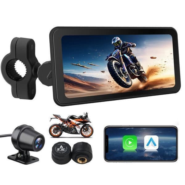 AWESAFE CarPlay Moto 6,25" IPS Touchskärm med Trådlös CarPlay &amp; Android Auto, Vattentålig GPS för Motorcykel, DVR Framkamera Bakre Kamera