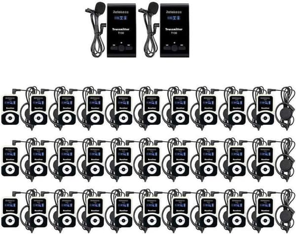 Retekess T130 Mikrofon, Ljudguide System, Bärbar Mikro Trådlös System, 12H i Viloläge, för Resor, Besök (30 Sändare)