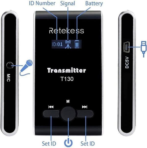 Retekess T130 Mikrofon, Ljudguide System, Bärbar Mikro Trådlös System, 12H i Viloläge, för Resor, Besök (30 Sändare)