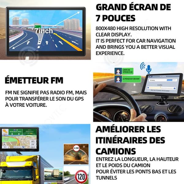 INN Gps 7 tum 1296p WIFI GPS SD-bil med HD-pekskärm och fram- och bakinspelning Heavy Duty GPS med 3m AUX-kabel