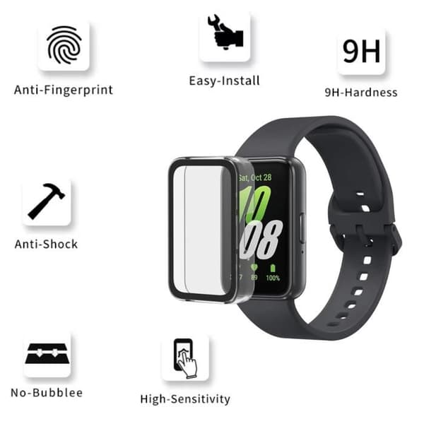 Coque för smartklocka kompatibel med Samsung Galaxy Fit 3 - Hård skyddande transparent etui med härdat glas.