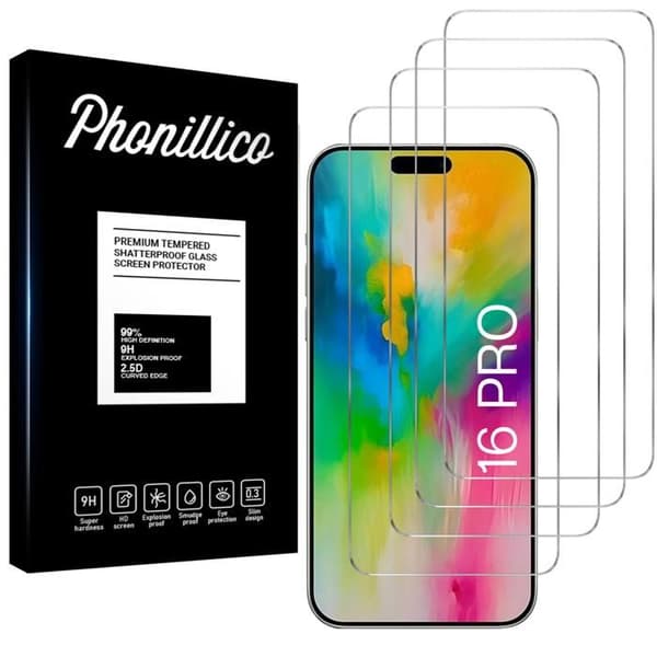 Härdat Glas för iPhone 16 PRO [Pack 4] Skyddande Skärmskydd Phonillico®