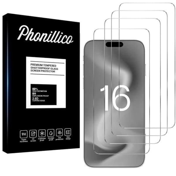 Härdat Glas för iPhone 16 [Pack 4] Skyddande Skärmfilm Phonillico®