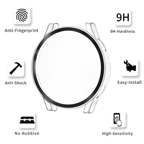 Coque kompatibel med Samsung Galaxy Watch 7 40mm - Hårdt beskyttende gennemsigtig etui med hærdet glas Phonillico