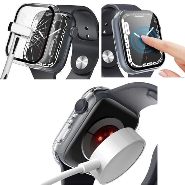 Skyddsfodral kompatibelt med Apple Watch 41mm Serie 9 - Hårt skydd transparent fodral med härdat glas Phonillico®
