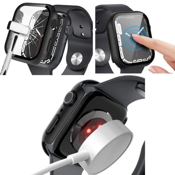 Skyddskal kompatibelt med Apple Watch 41mm Serie 9 - Hårda skyddsfodral svart med härdat glas Phonillico®