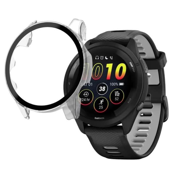 Coque kompatibel Garmin Forerunner 265 - 265 Music - Hårt skydd genomskinligetui med härdat glas Phonillico®