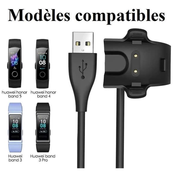 Laddare Kompatibel med Huawei Honor Band 5 - Band 4 - Band 3 - Band 3 PRO - PHONILLICO - Svart