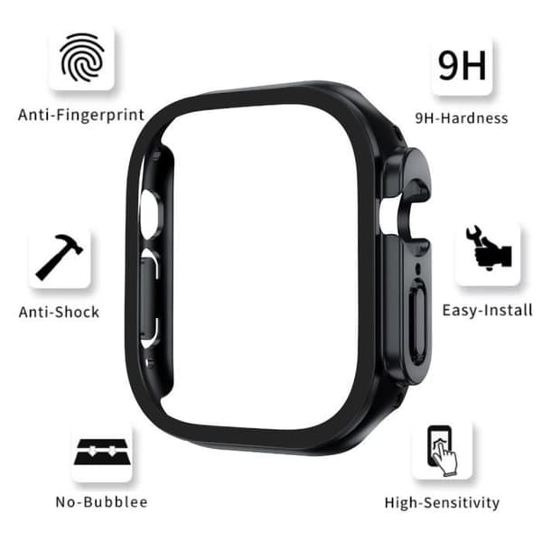Coque kompatibel med Apple Watch ULTRA 2 49 mm - Hårdt beskyttelseshus sort med hærdet glas Phonillico®