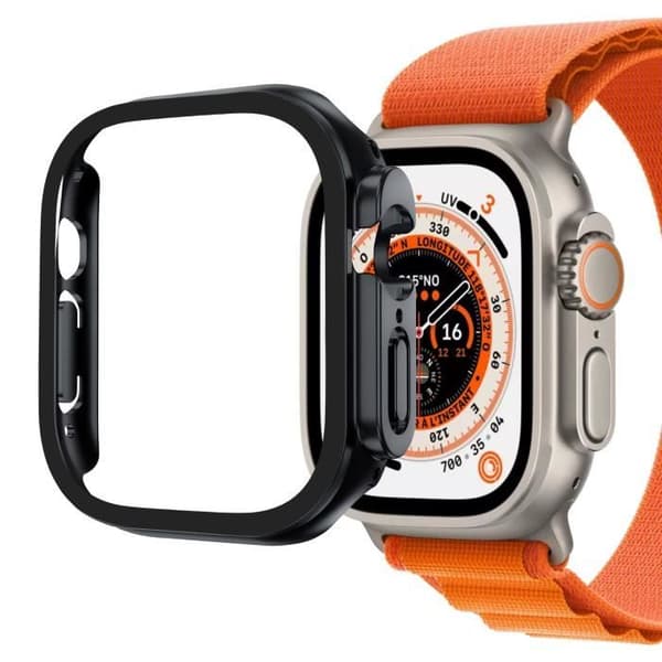 Coque kompatibel med Apple Watch ULTRA 2 49 mm - Hårdt beskyttelseshus sort med hærdet glas Phonillico®