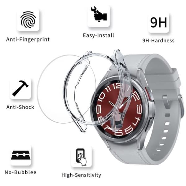 Coque kompatibel med Samsung Galaxy Watch 6 Classic 43mm - Hård skyddande transparent fodral med härdat glas Phonillico®