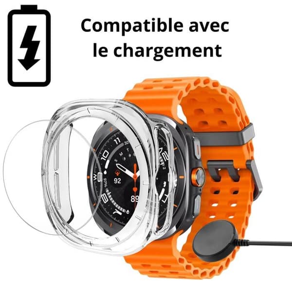 Coque kompatibel med Samsung Galaxy Watch Ultra 47mm - Hårdt beskyttende gennemsigtig etui med hærdet glas Phonillico®