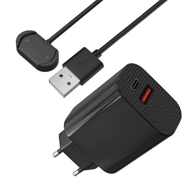 Laddare för vägguttag 12W + Kabel kompatibel med Amazfit GTR 3/GTR 3 Pro/GTR 4/GTS 3/GTS 4/T-Rex 2 - Laddning av klocka Phonillico®