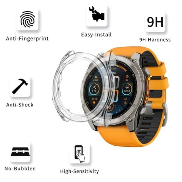 Garmin Fenix 8 51mm kompatibelt fodral - Hårt skyddsfodral Transparent härdat glasskärm Phonillico®