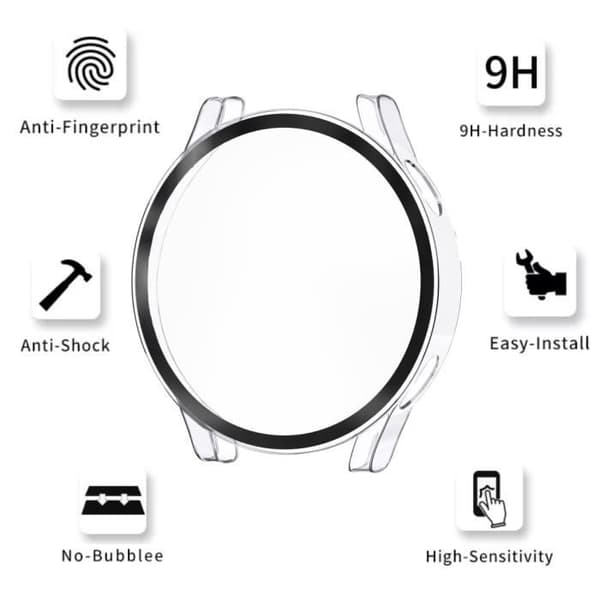 Fodral kompatibelt med Samsung Galaxy Watch 4 44mm - Hårt skyddande fodral med transparent härdat glas Phonillico®