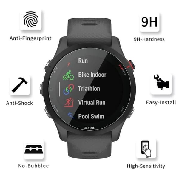 Härdat glas för Garmin Forerunner 255 - Forerunner 255 Music [2-pack] Skärmskydd för klocka Anti-repa Phonillico®