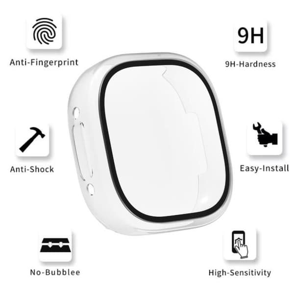 Fitbit VERSA 4 - Fitbit SENSE 2-kompatibelt fodral - Hårt skyddande fodral Transparent härdat glasskärm Phonillico®