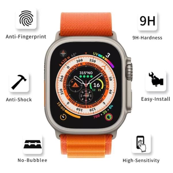 Härdat Glas för Apple Watch ULTRA 49mm [Pack 2] Skärmskyddsfilm för Smartwatch Phonillico®