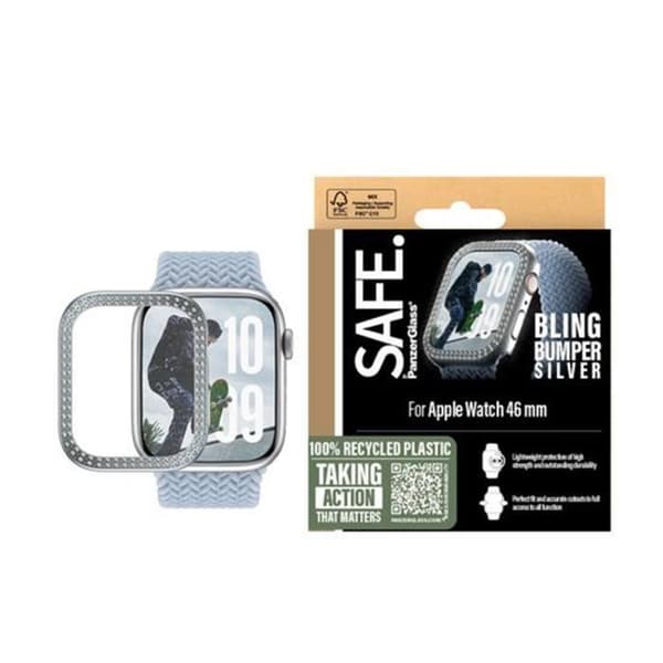 Coque för Apple Watch Series 10 46mm Bling Mjuk Panzer Glas Silver