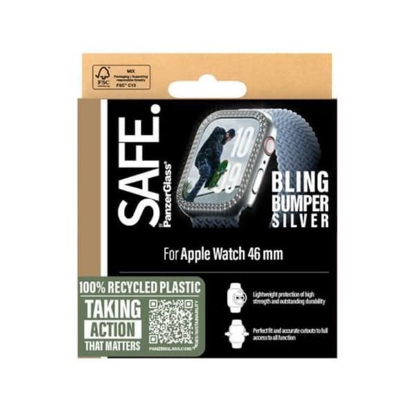 Coque för Apple Watch Series 10 46mm Bling Mjuk Panzer Glas Silver