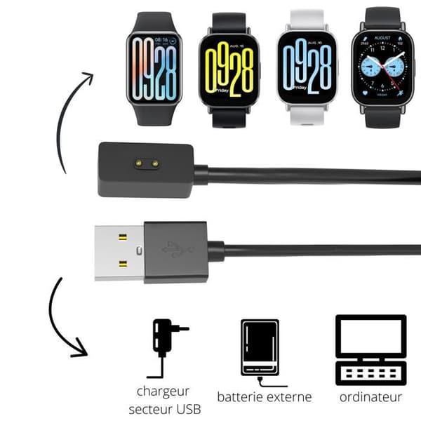 Laddare Kompatibel med Xiaomi Redmi Watch 5/Redmi Watch 4/Smart Band 9/Smart Band 8 - USB-kabel 1 meter Laddning Klocka Phonillico®