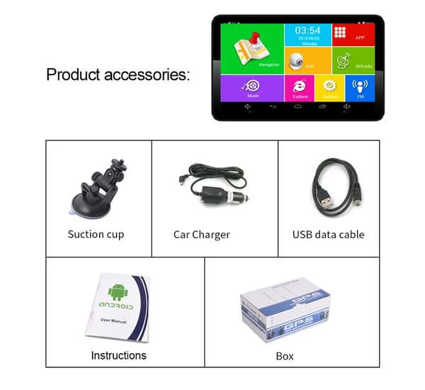 GPS-navigering, 7-tums kapacitiv skärm, Bluetooth-anslutning, med avin, ingen TF-kort