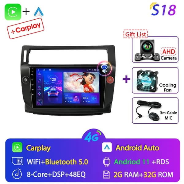 Carplay, Android 12, Multimedieafspiller, S18-MIC-Fan-Kamera