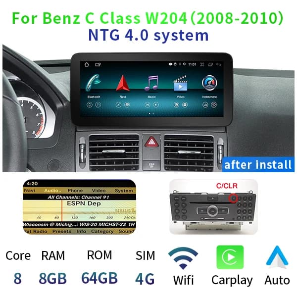 Bil GPS Navi-afspiller, Android 12, Touch-skærm, NTG 40 8-64GB, Otte Kerne
