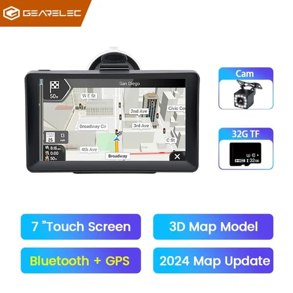 Bil GPS Navigation, 7 tommer Touch Screen, Gratis Opdatering Europa 3D Kort, 704-BT-Cam-32G TF