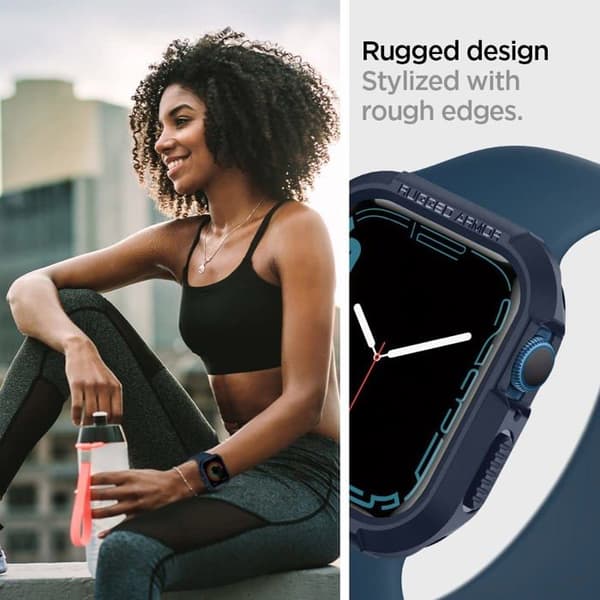 Spigen - ACS02224 - Robust pansarfodral kompatibel med Apple Watch Serie 9 8 7 45mm och Serie SE2 6 5 SE 4 44mm - Blå