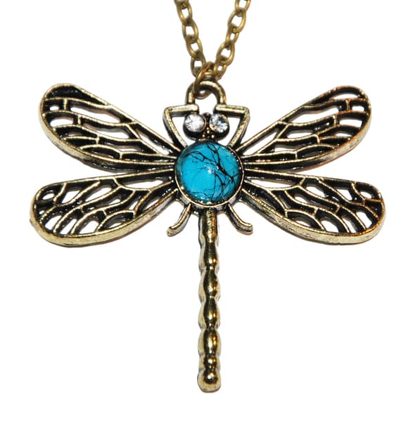 Halskjede Dragonfly turkis stein vintage mote retro