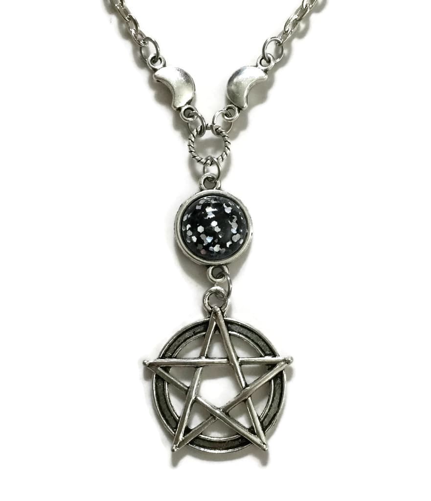 Halsband Pentagram måne - Wicca Pagan - Stjärnhimmel Halvmåne