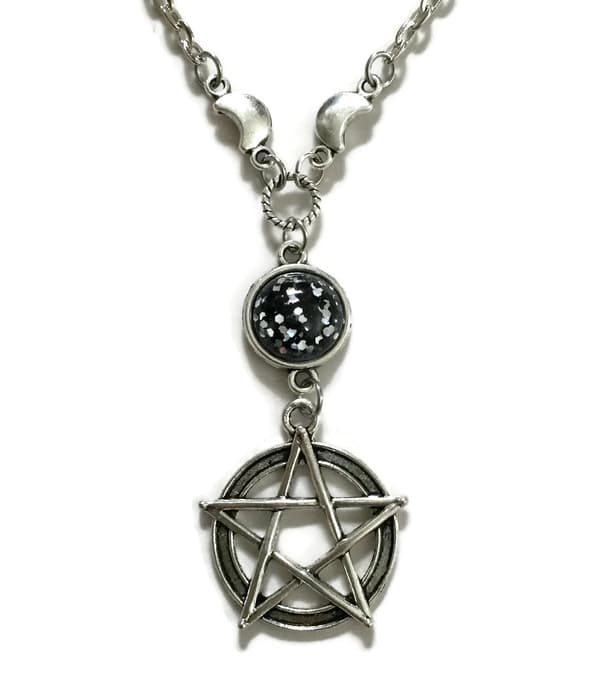Necklace/Kaulakoru - Pentagram - Glitter - Black - Crescent Moon 46/Pentagram/Svartglitter