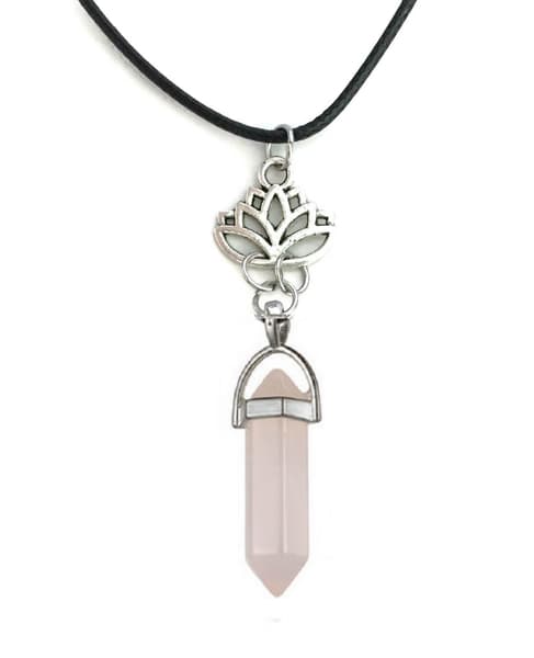 Necklace - Rose Quartz - Lotus Flower - Cord