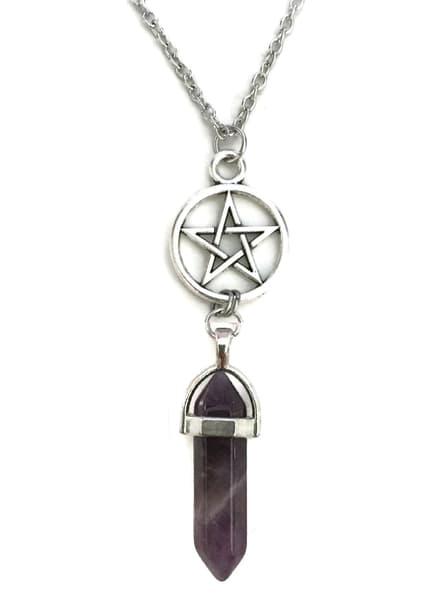 Halsband Ametist Pentagram Rostfri kedja wicca New Age