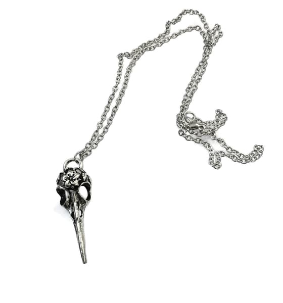 Necklace - Skull - Bird - Raven - Silver - Chain