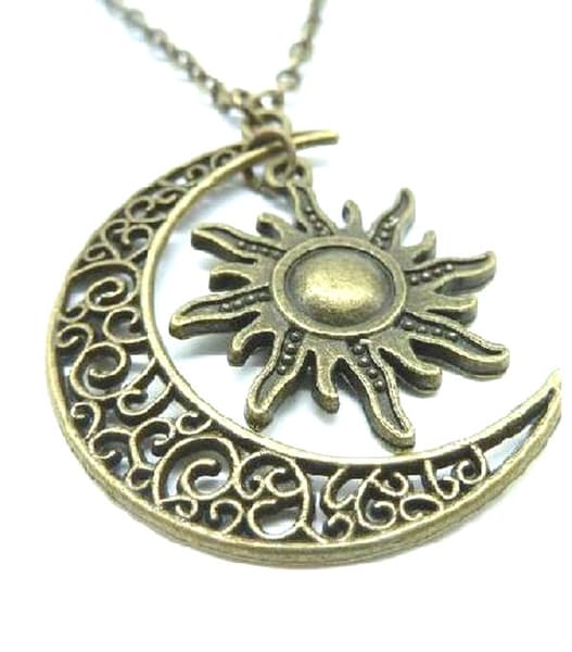 Necklace - Crescent Moon - Sun - Bronze
