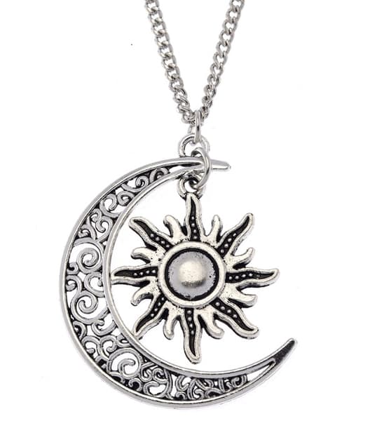 Necklace - Crescent Moon - Sun - Silver