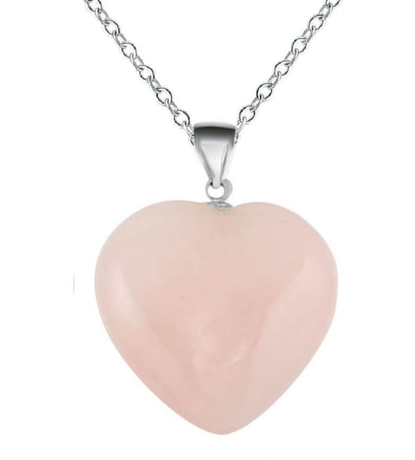 Halsband Rosenkvarts Valentine Rostfri KedjaHjärta Healing