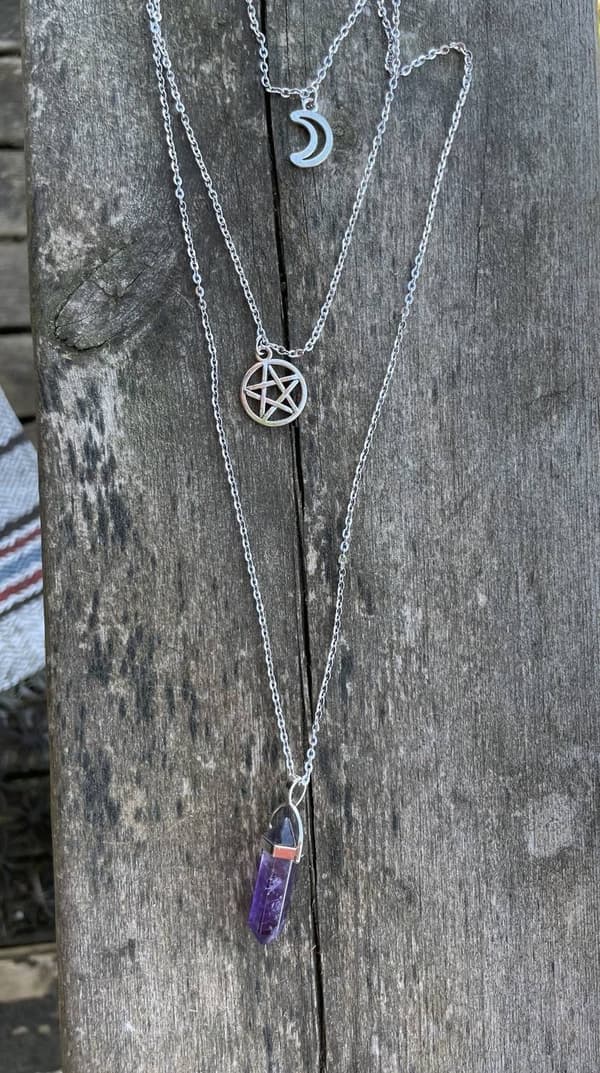 Necklace - Amethyst - Pentagram - Crescent Moon - Layered
