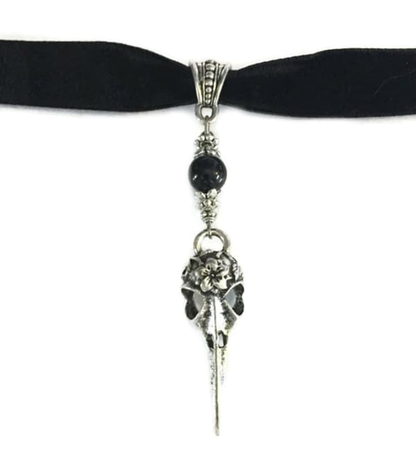 Choker Raven Skull Onyx Skelett Skull Korp