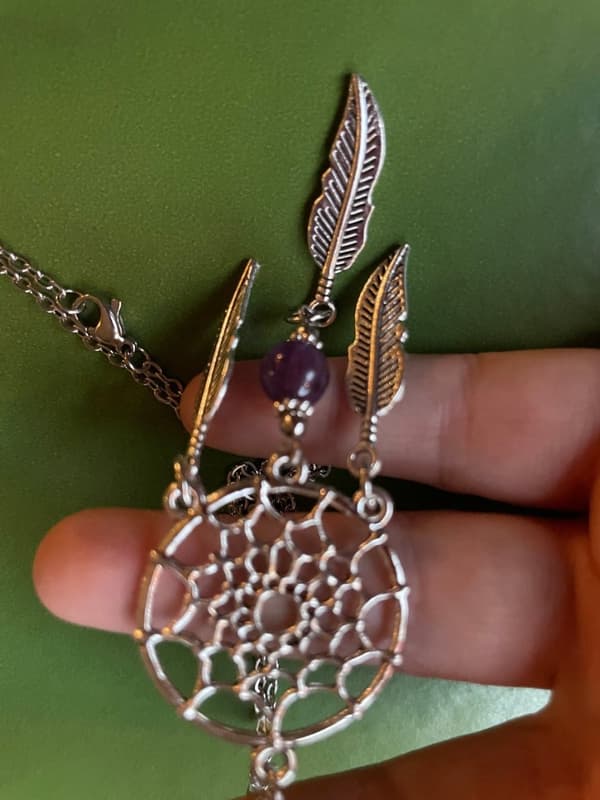 Halsband Drömfångare Ametist Mandala Rostfri kedja Boho Hippie