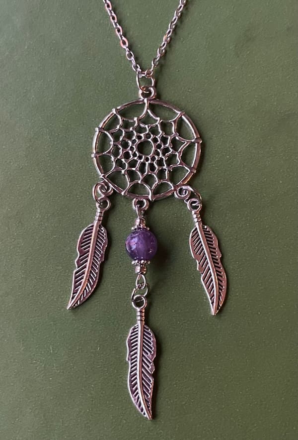 Halsband Drömfångare Ametist Mandala Rostfri kedja Boho Hippie