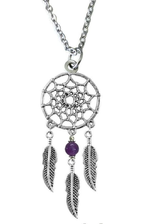 Halsband Drömfångare Ametist Mandala Rostfri kedja Boho Hippie