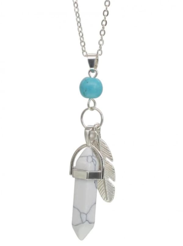 Necklace - Howlite - Feather - Turquoise